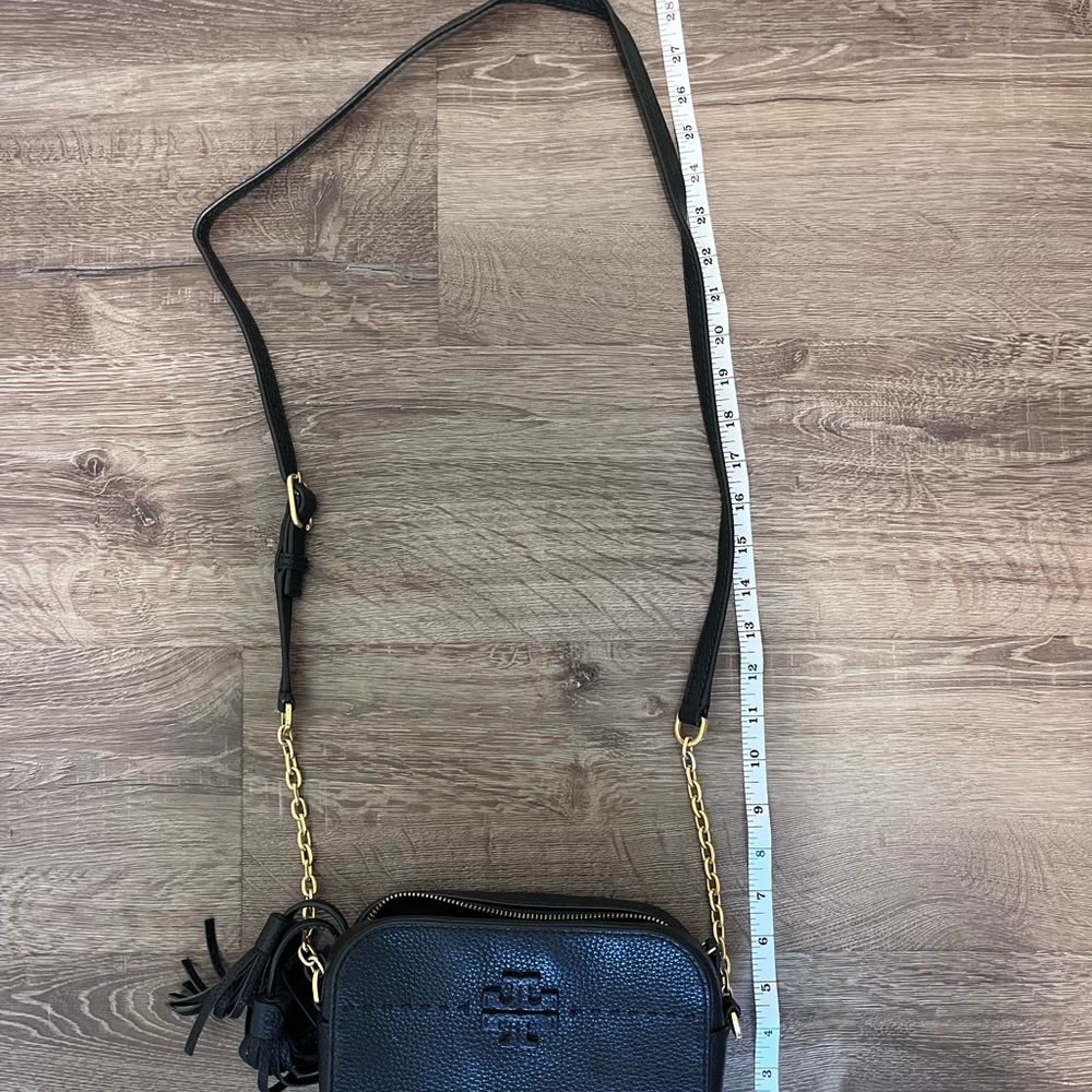 Black leather Tory Burch crossbody bag gold chains